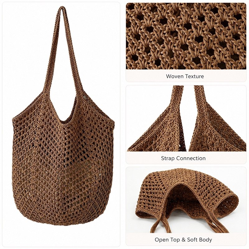 Boho Crochet Mesh Tote Bag - Image 2