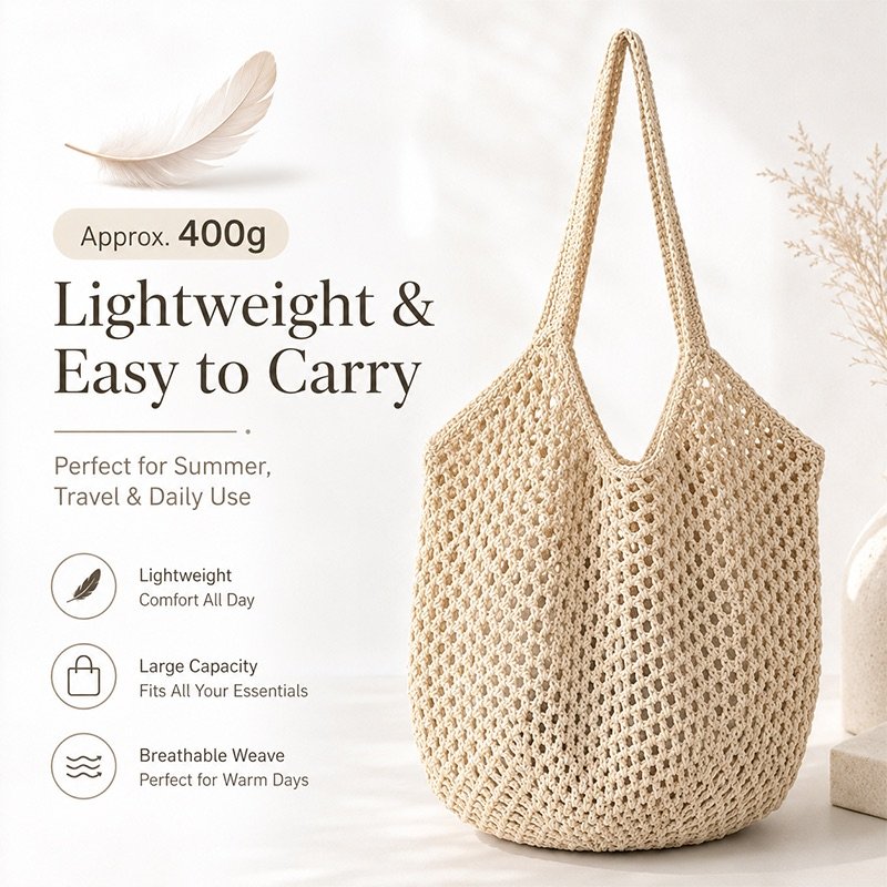 Boho Crochet Mesh Tote Bag - Image 8