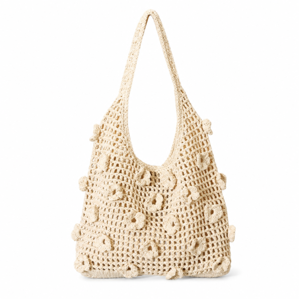 Floral Applique Crochet Hobo Bag