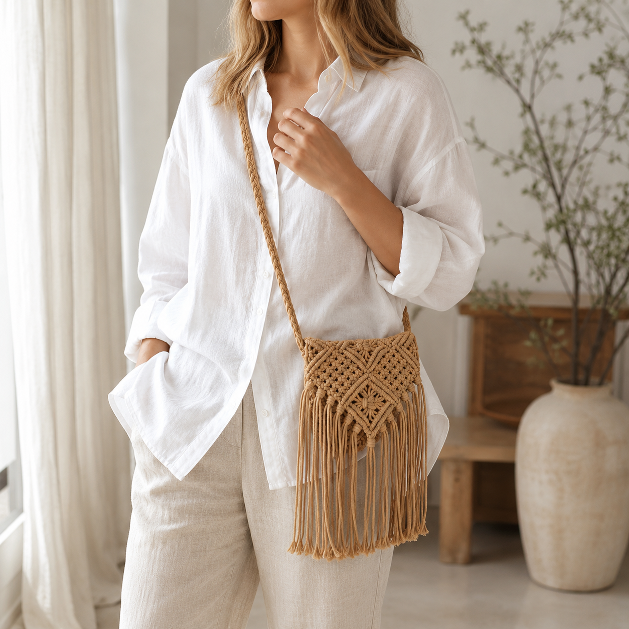 Macrame Fringe Crossbody Bag - Image 4