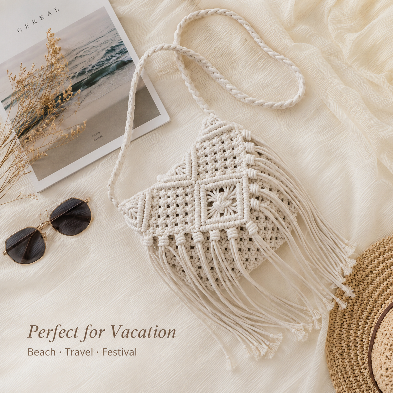 Macrame Fringe Crossbody Bag - Image 9