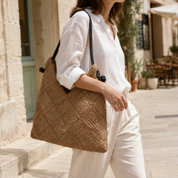 Two-Tone Woven Shoulder Tote