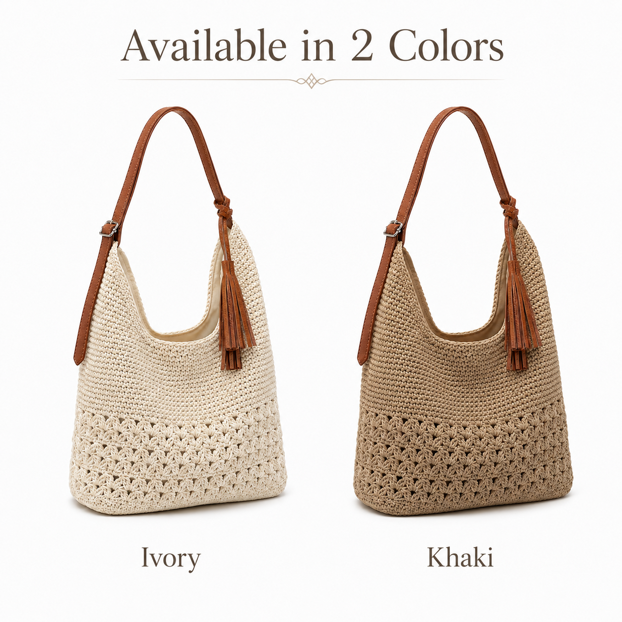Leather-Trim Crochet Shoulder Tote - Image 3