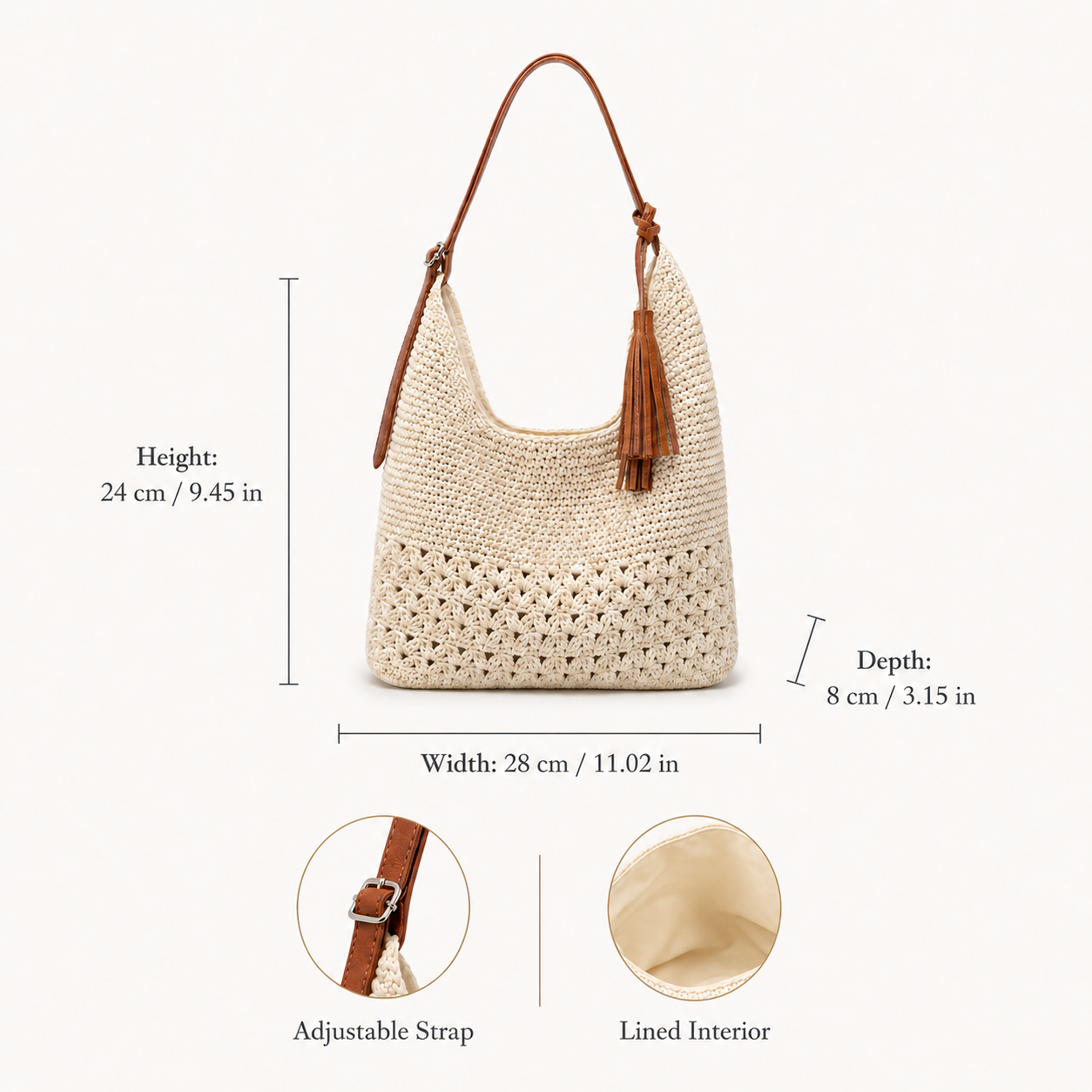 Leather-Trim Crochet Shoulder Tote - Image 5