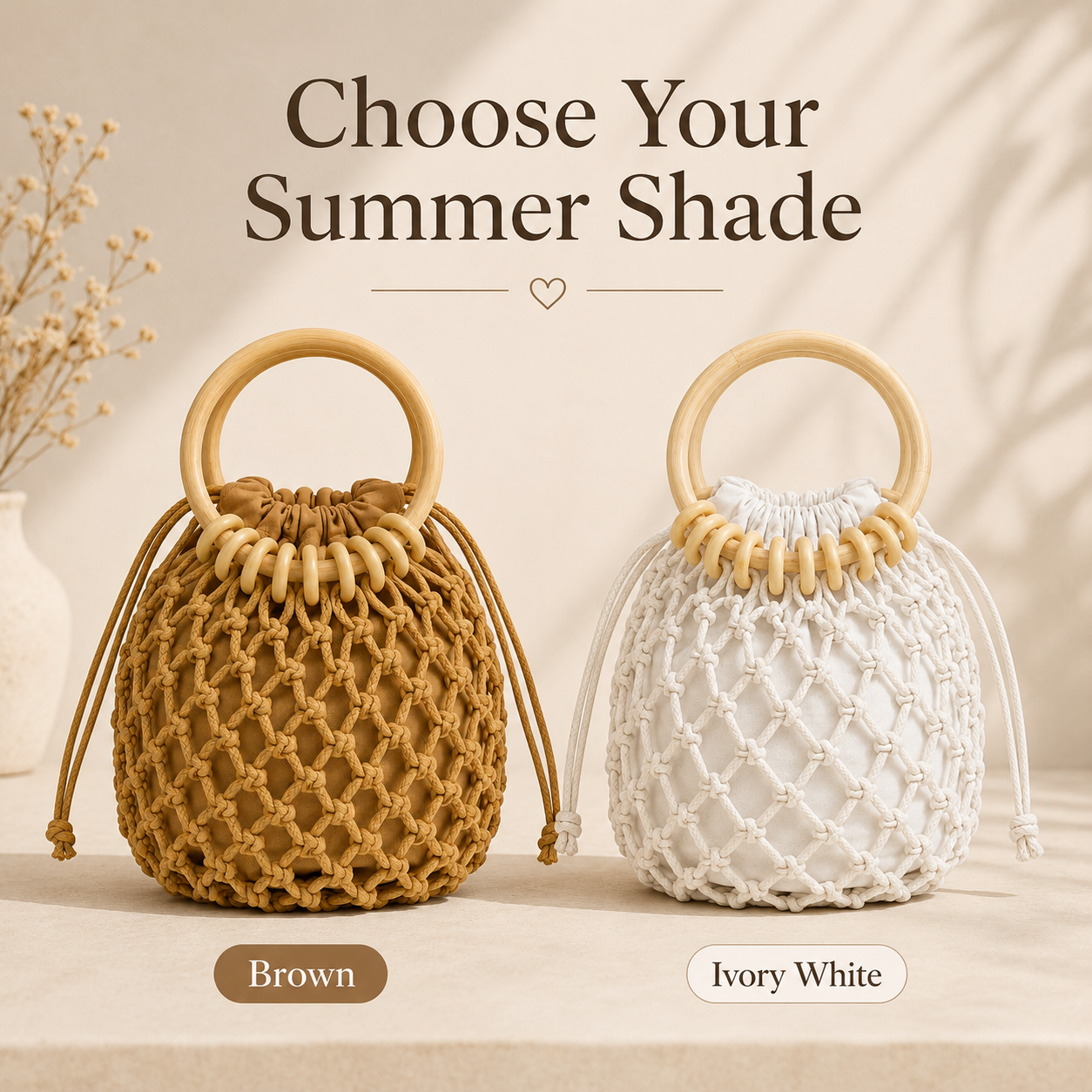 Wooden-Ring Macrame Drawstring Bag - Image 4