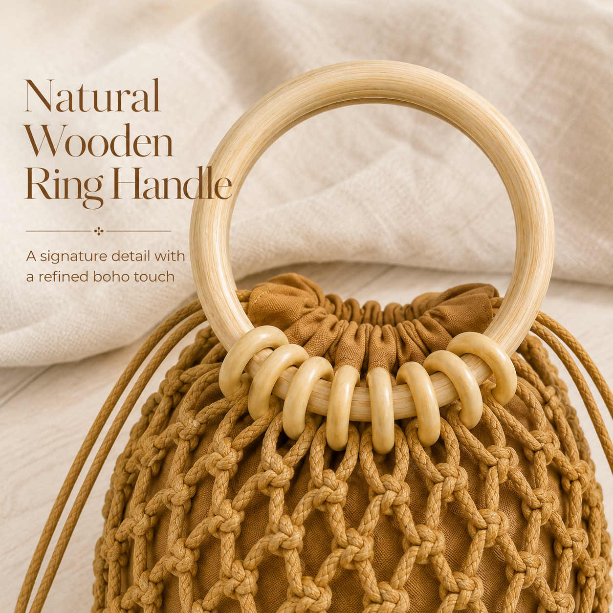 Wooden-Ring Macrame Drawstring Bag - Image 8