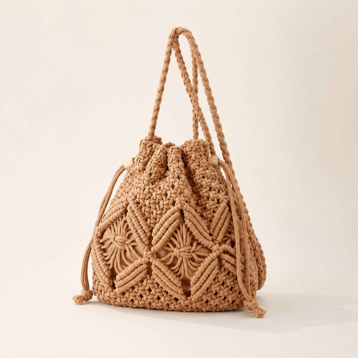 Macrame Drawstring Bucket Crossbody - Image 4