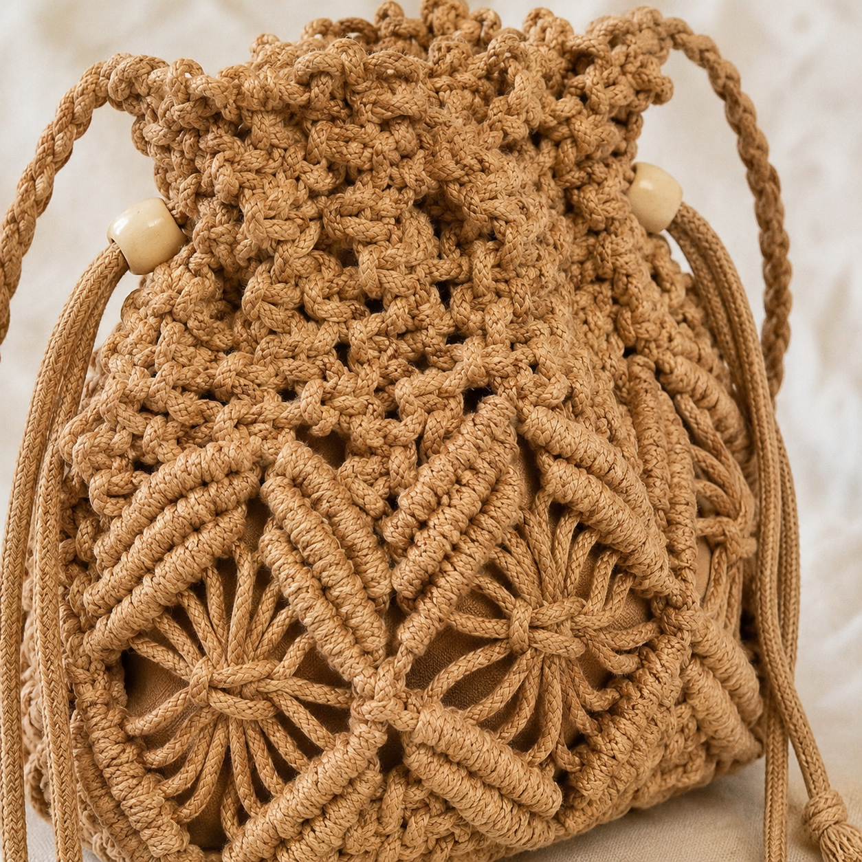 Macrame Drawstring Bucket Crossbody - Image 7