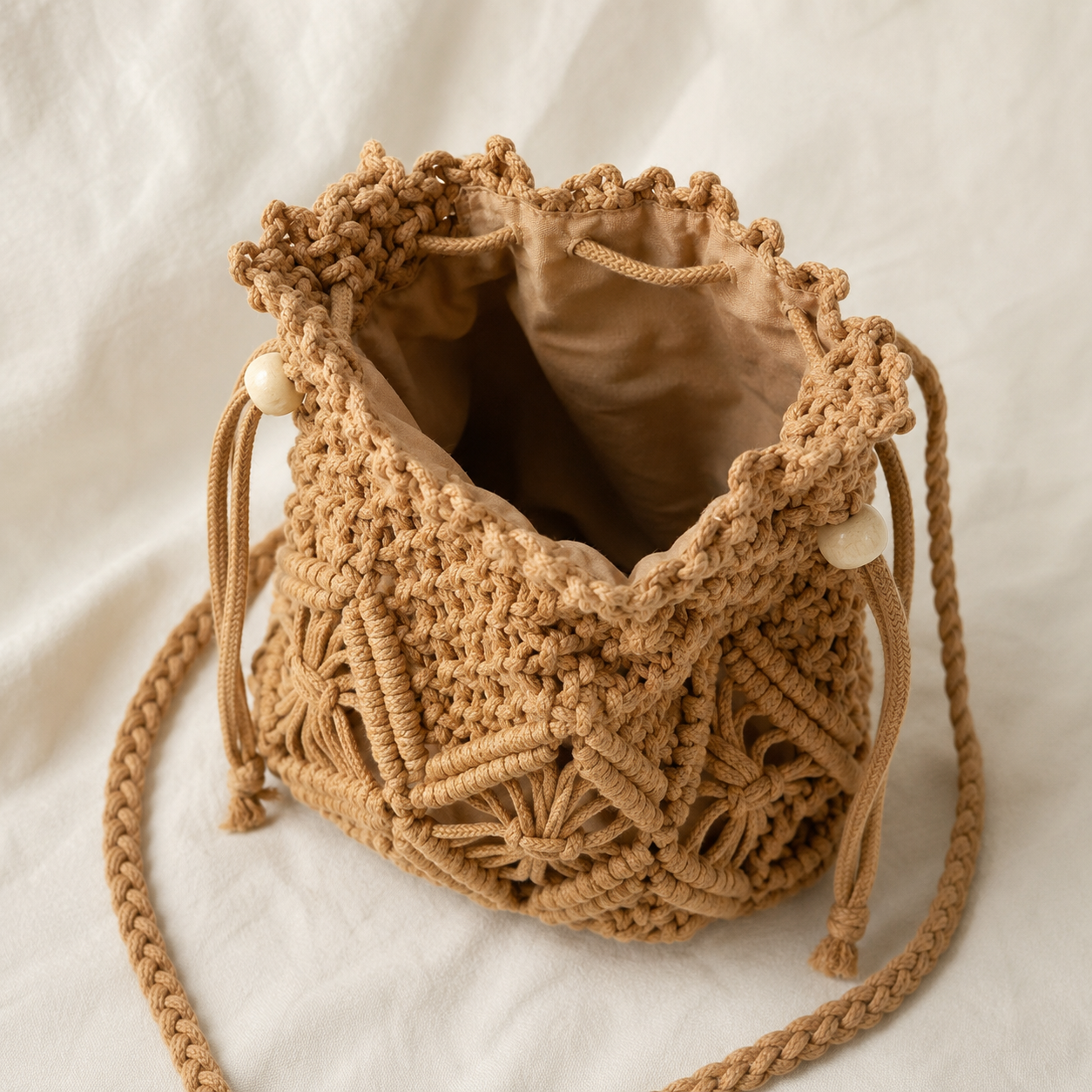 Macrame Drawstring Bucket Crossbody - Image 8