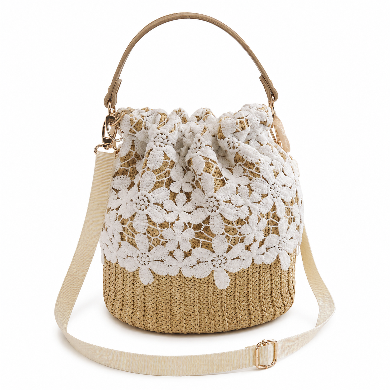 Lace Crochet Bucket Crossbody Bag - Image 2