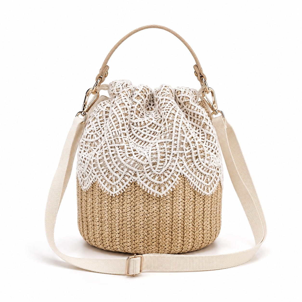 Lace Crochet Bucket Crossbody Bag - Image 3