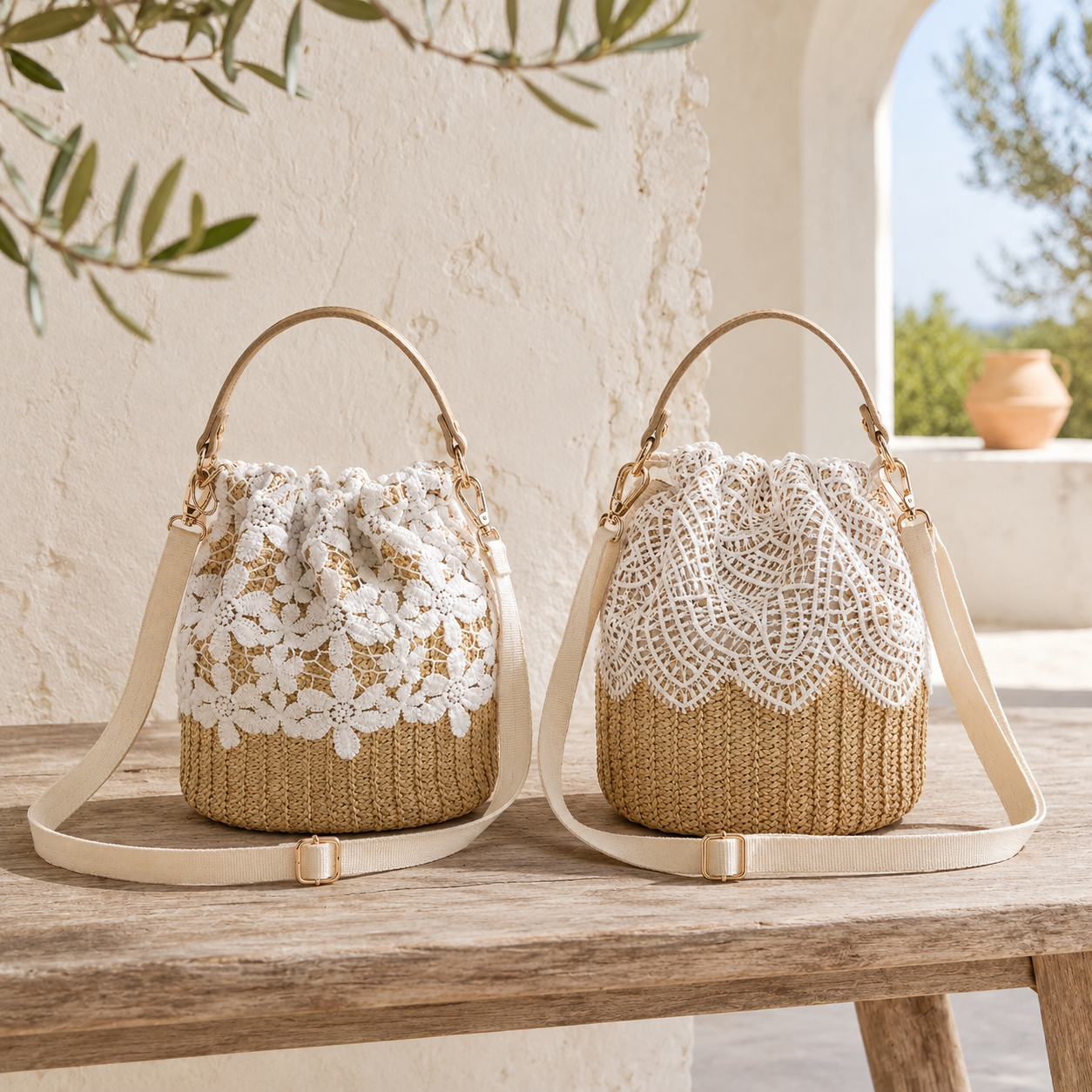 Lace Crochet Bucket Crossbody Bag - Image 4