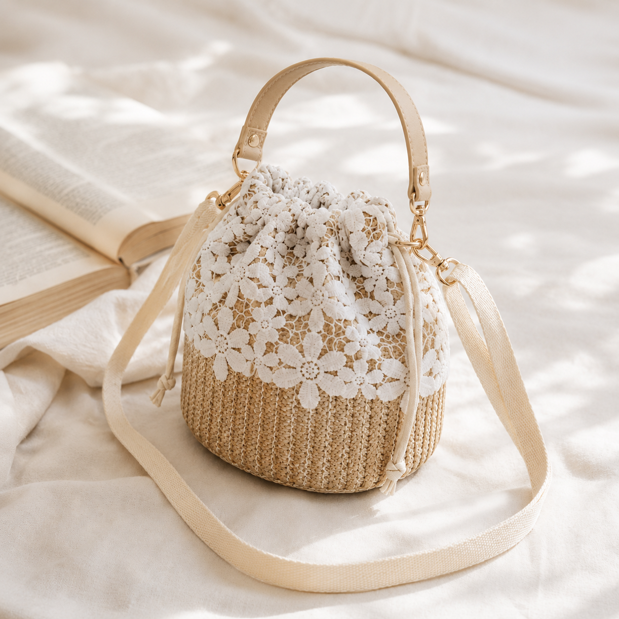 Lace Crochet Bucket Crossbody Bag - Image 8