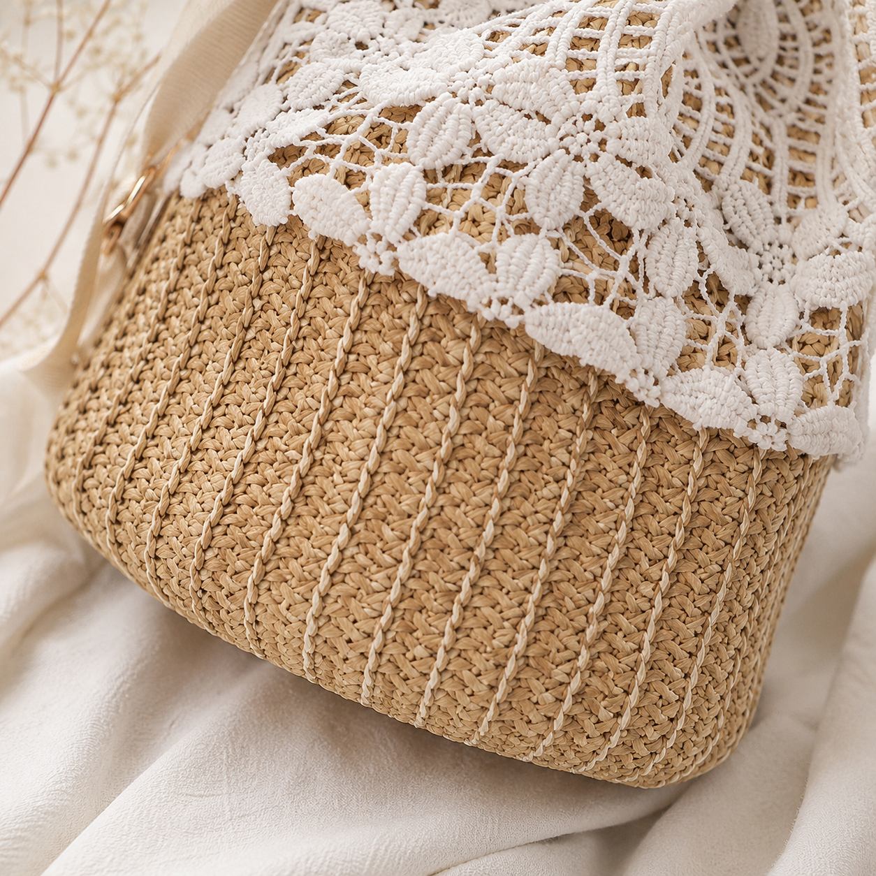 Lace Crochet Bucket Crossbody Bag - Image 10