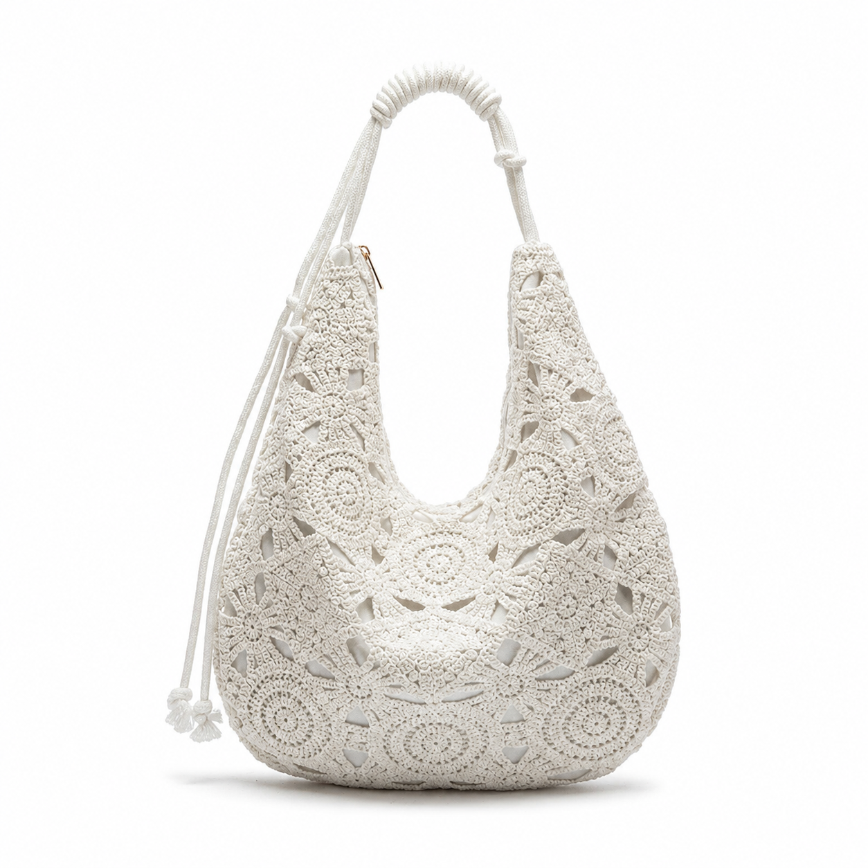 Lace Floral Crochet Hobo Tote