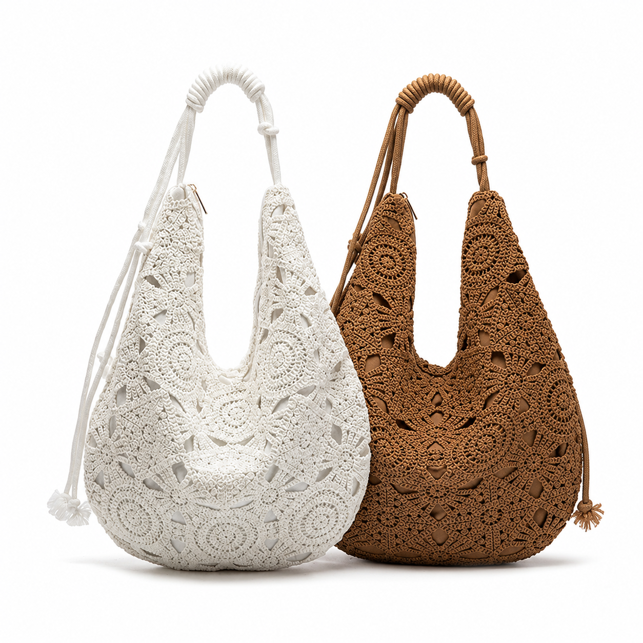 Lace Floral Crochet Hobo Tote - Image 3