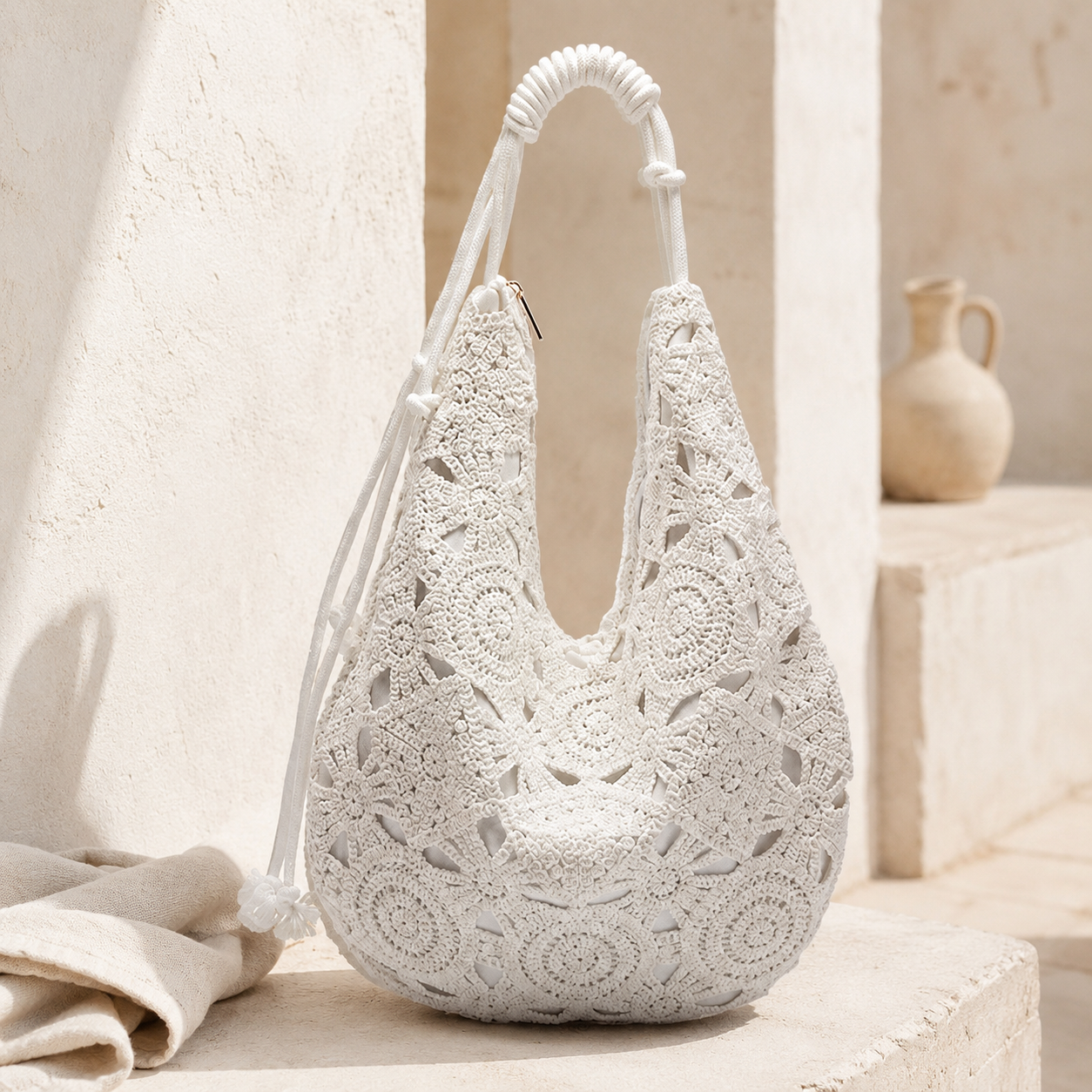 Lace Floral Crochet Hobo Tote - Image 5