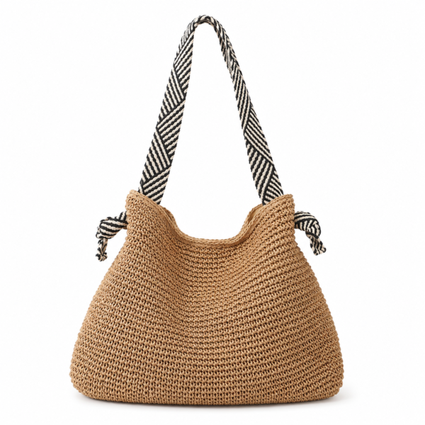 Striped-Handle Crochet Hobo Bag – main product view