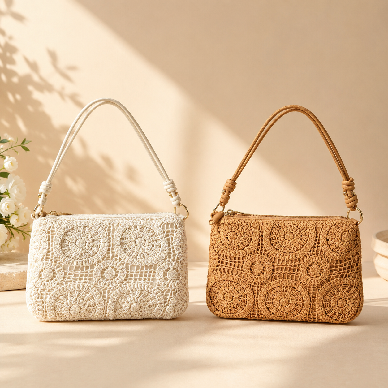 Floral Crochet Shoulder Clutch Bag - Image 4