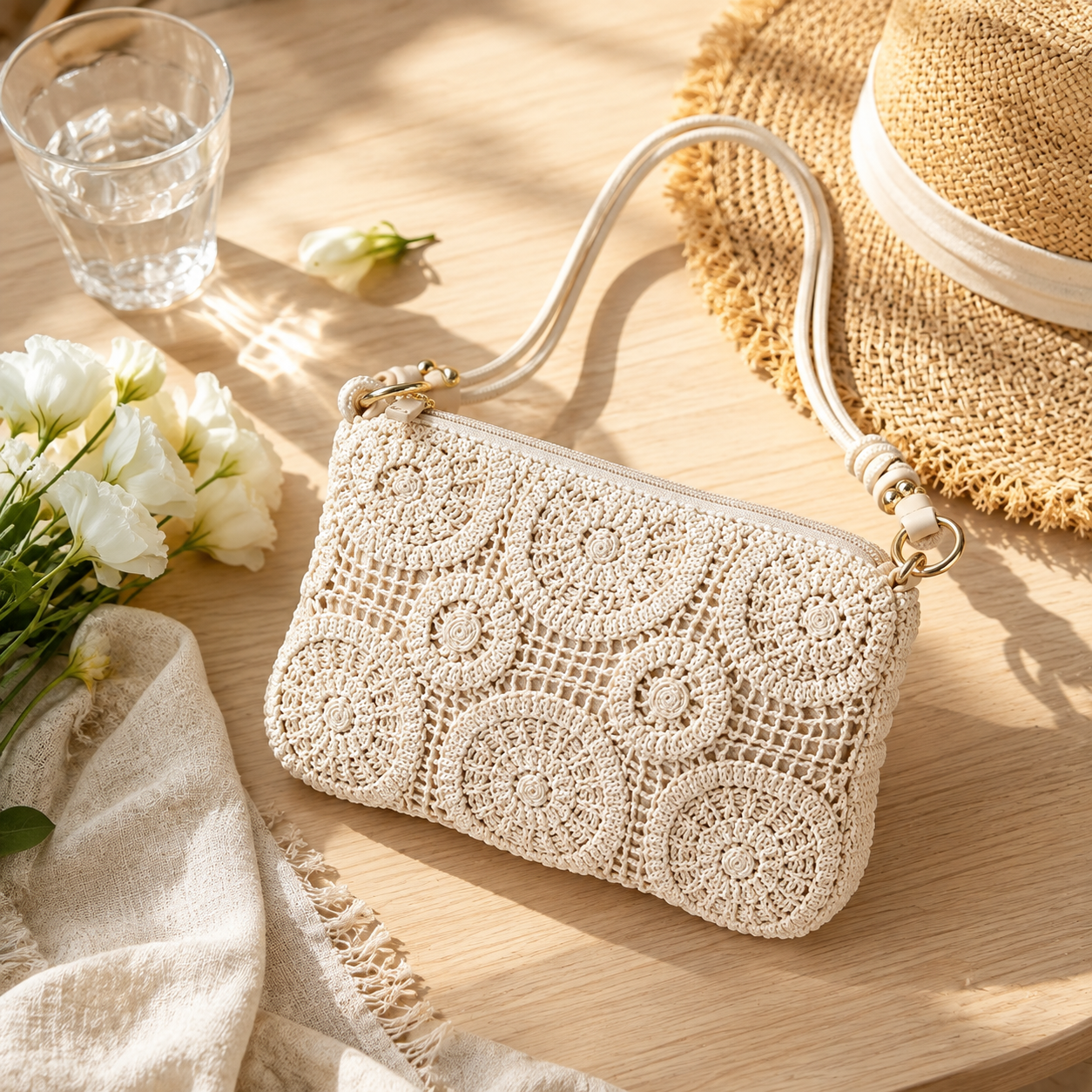 Floral Crochet Shoulder Clutch Bag - Image 6