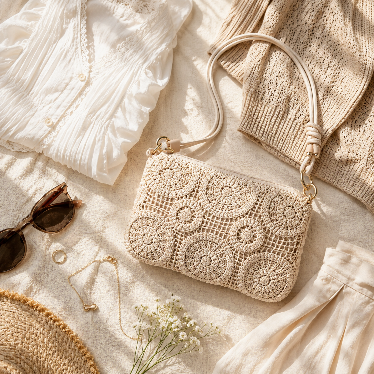 Floral Crochet Shoulder Clutch Bag - Image 7